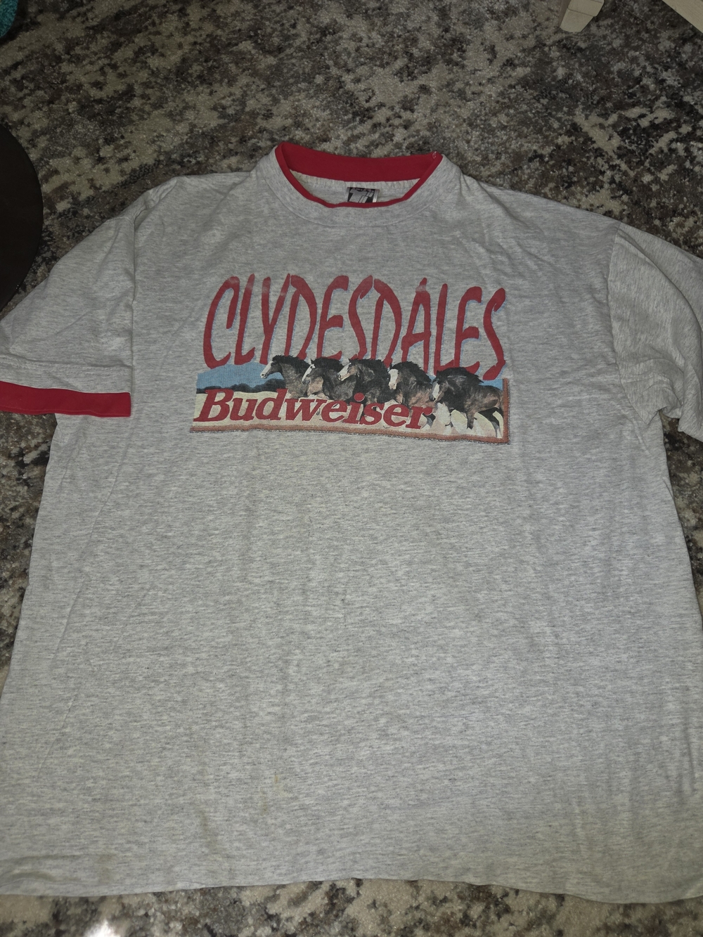 Vintage Budweiser Clydesdales ringer t-shirt 90S Gray Rare XL Mens